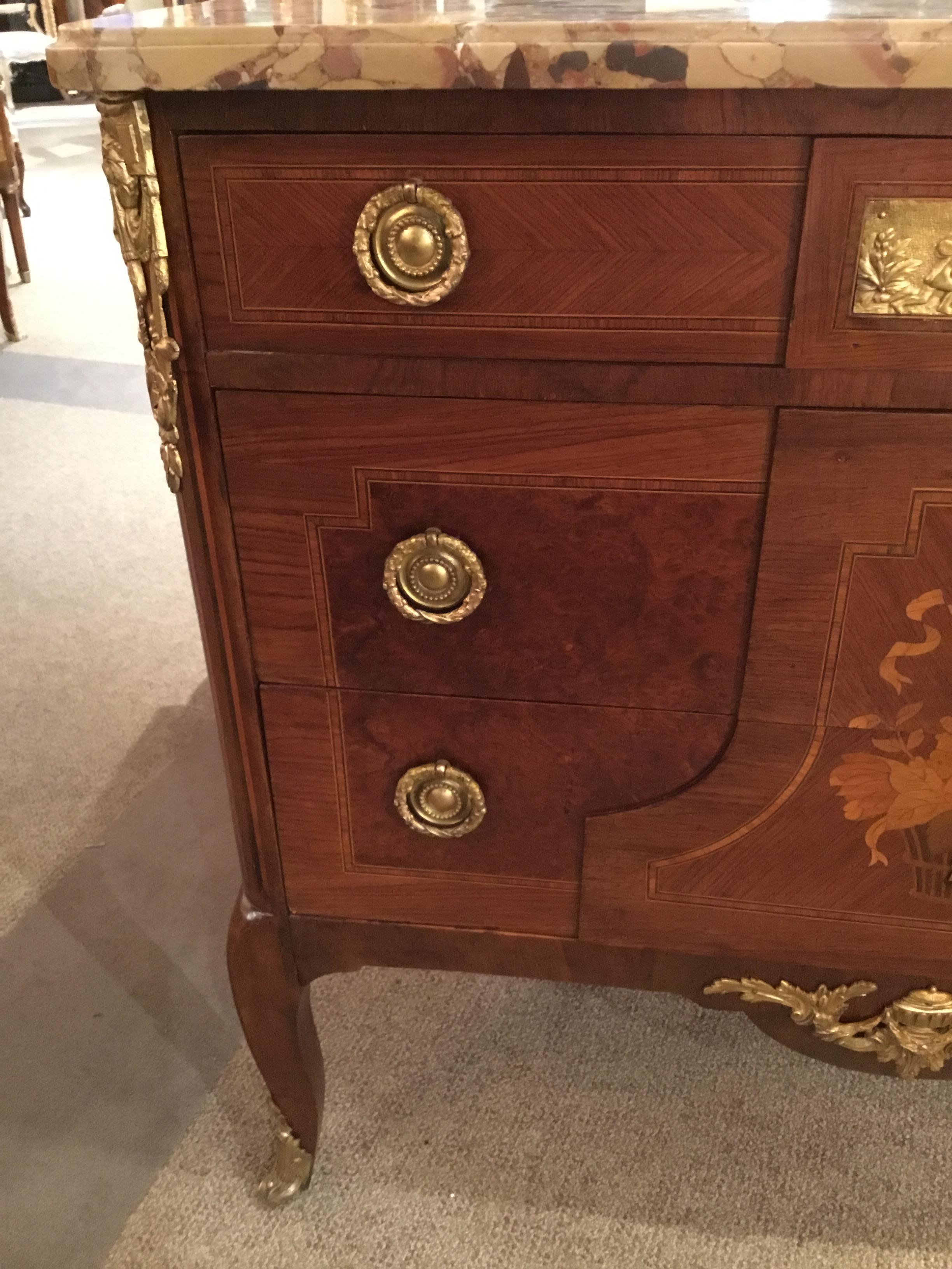 Louis XV-Style Commode or Chest of Drawers Kingwood and Marble Top, 19th Century For Sale 1