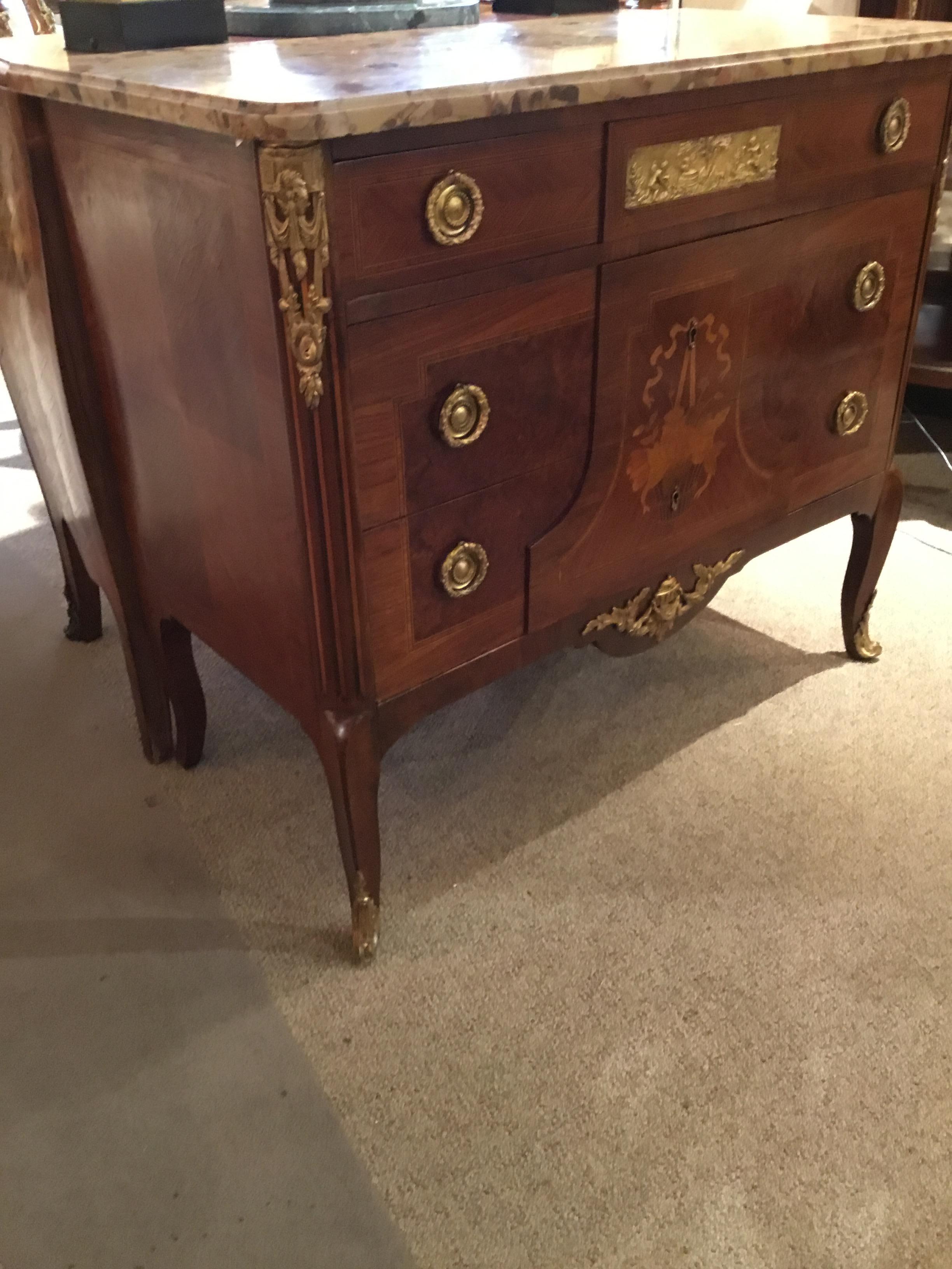 Louis XV-Style Commode or Chest of Drawers Kingwood and Marble Top, 19th Century For Sale 3
