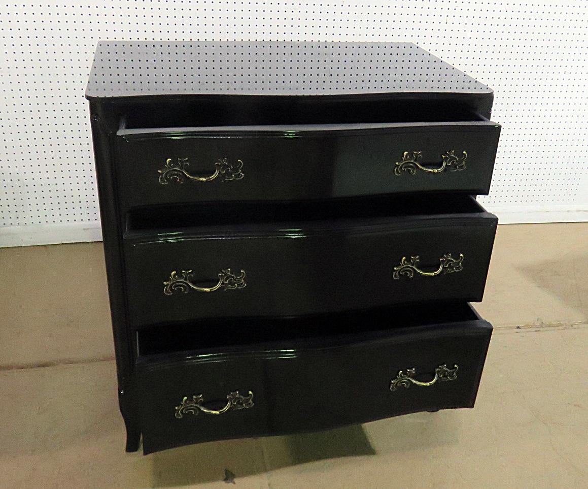 Ebonized French Country Louis XV Style Three Drawer Commode Night Stand Chest In Good Condition In Swedesboro, NJ