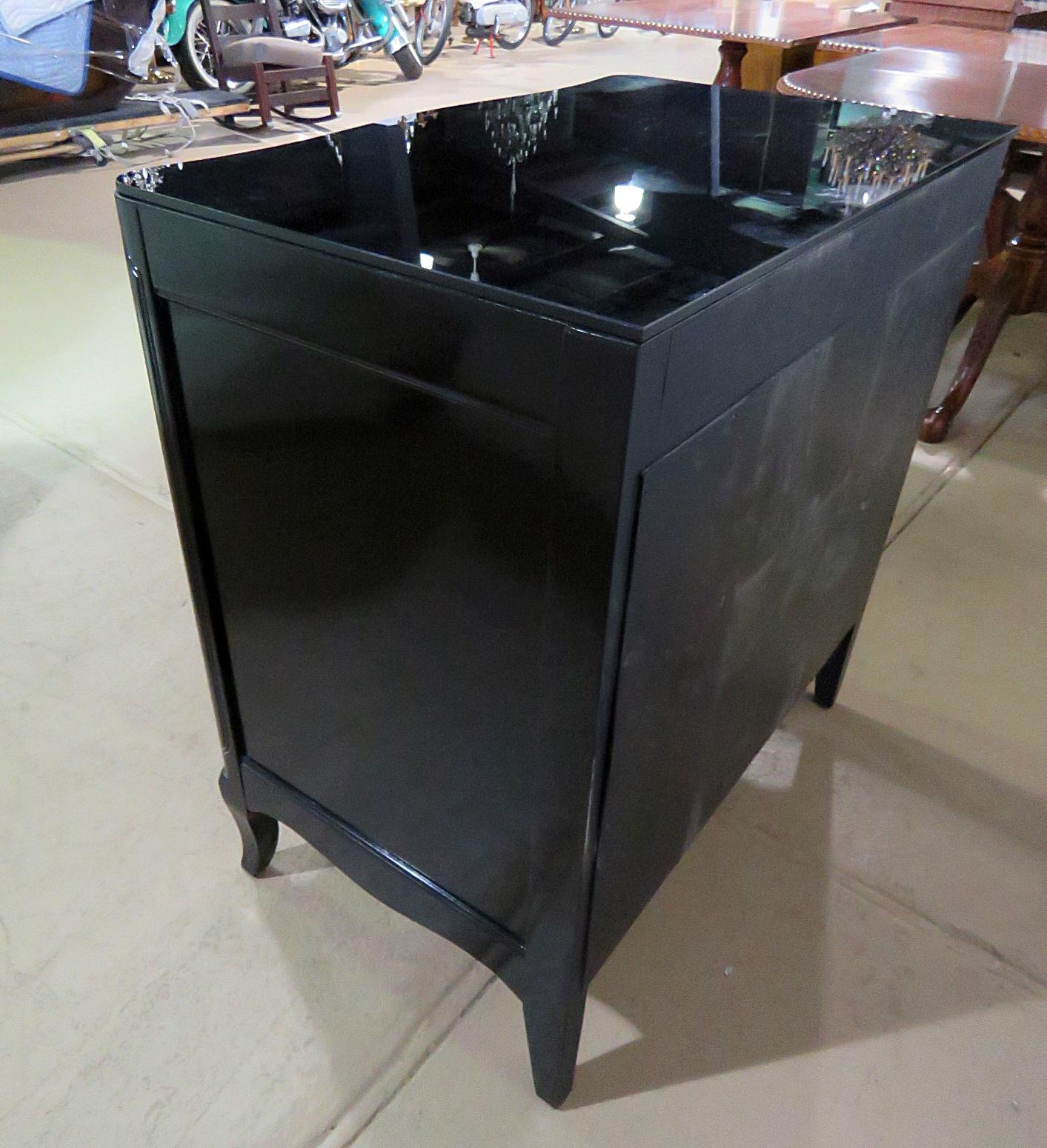20th Century Ebonized French Country Louis XV Style Three Drawer Commode Night Stand Chest