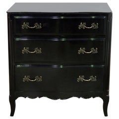 Ebonized French Country Louis XV Style Three Drawer Commode Night Stand Chest