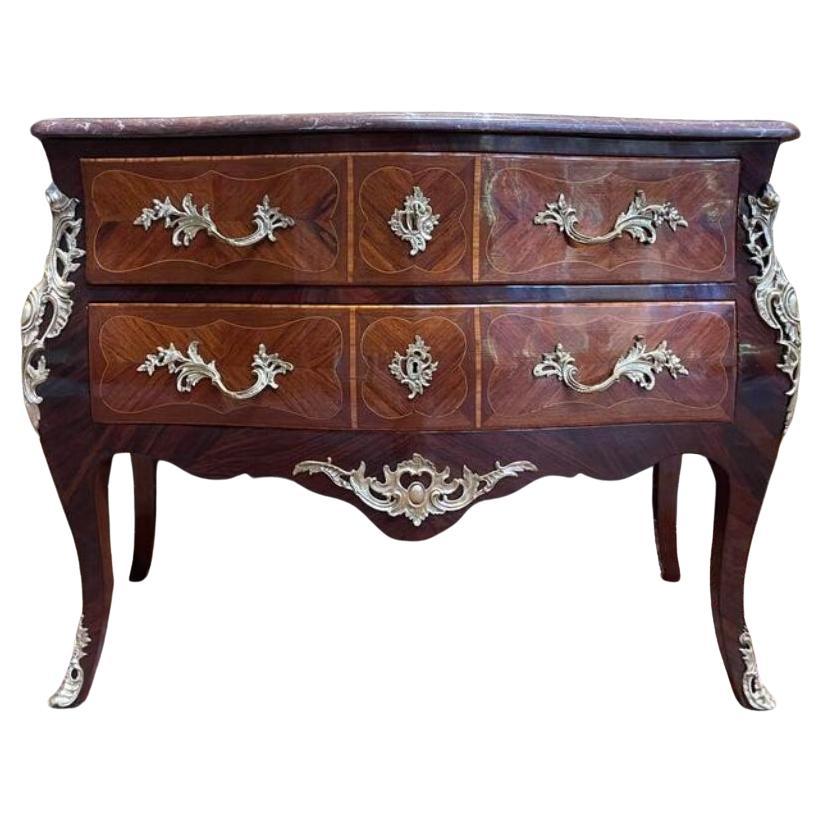 Louis XV Style Commode in Rosewood and Palisander Marquetry, 19th Century