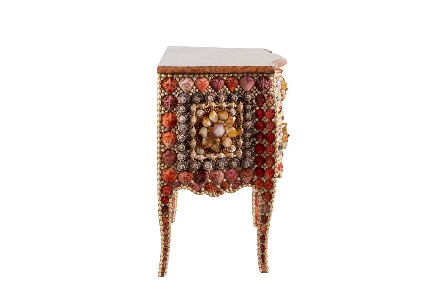 European Louis XV Style Commode in Shells and Quartz, Contemporary Work