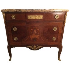 Louis XV-Style Commode or Chest of Drawers Kingwood and Marble Top, 19th Century
