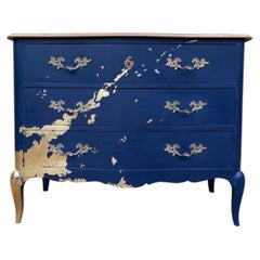 Louis XV Style Commode – Royal Blue Lacquer & Gold Leaf – Unique Model