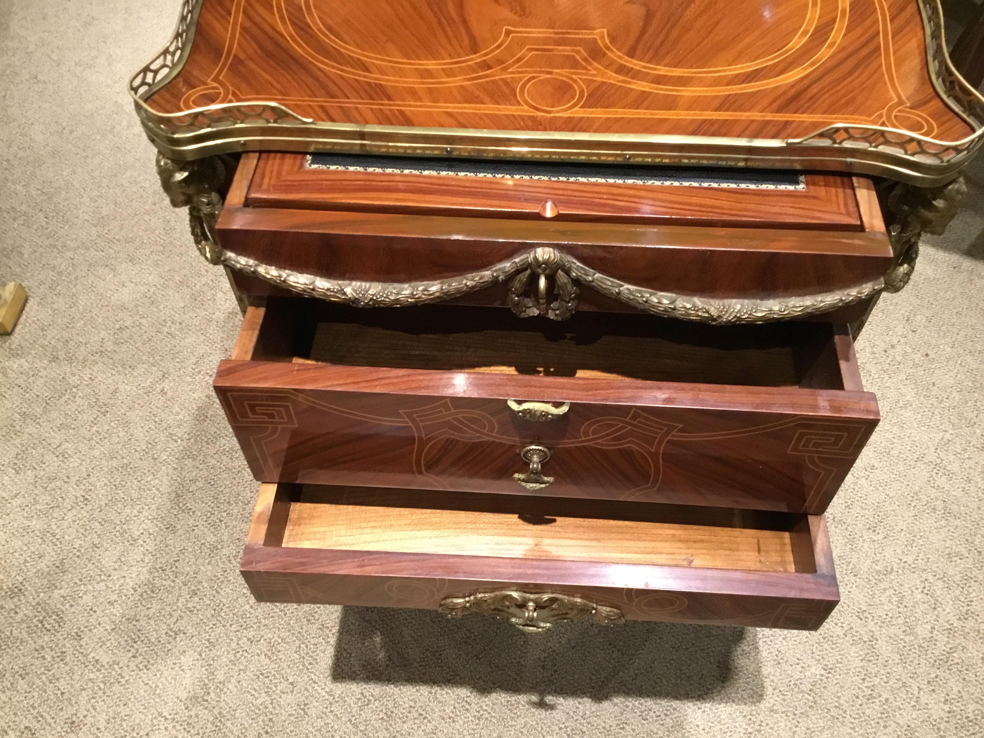 20th Century Louis XV Style Commode/ Secretary with Leather Writing Surface, 3 Drawers For Sale