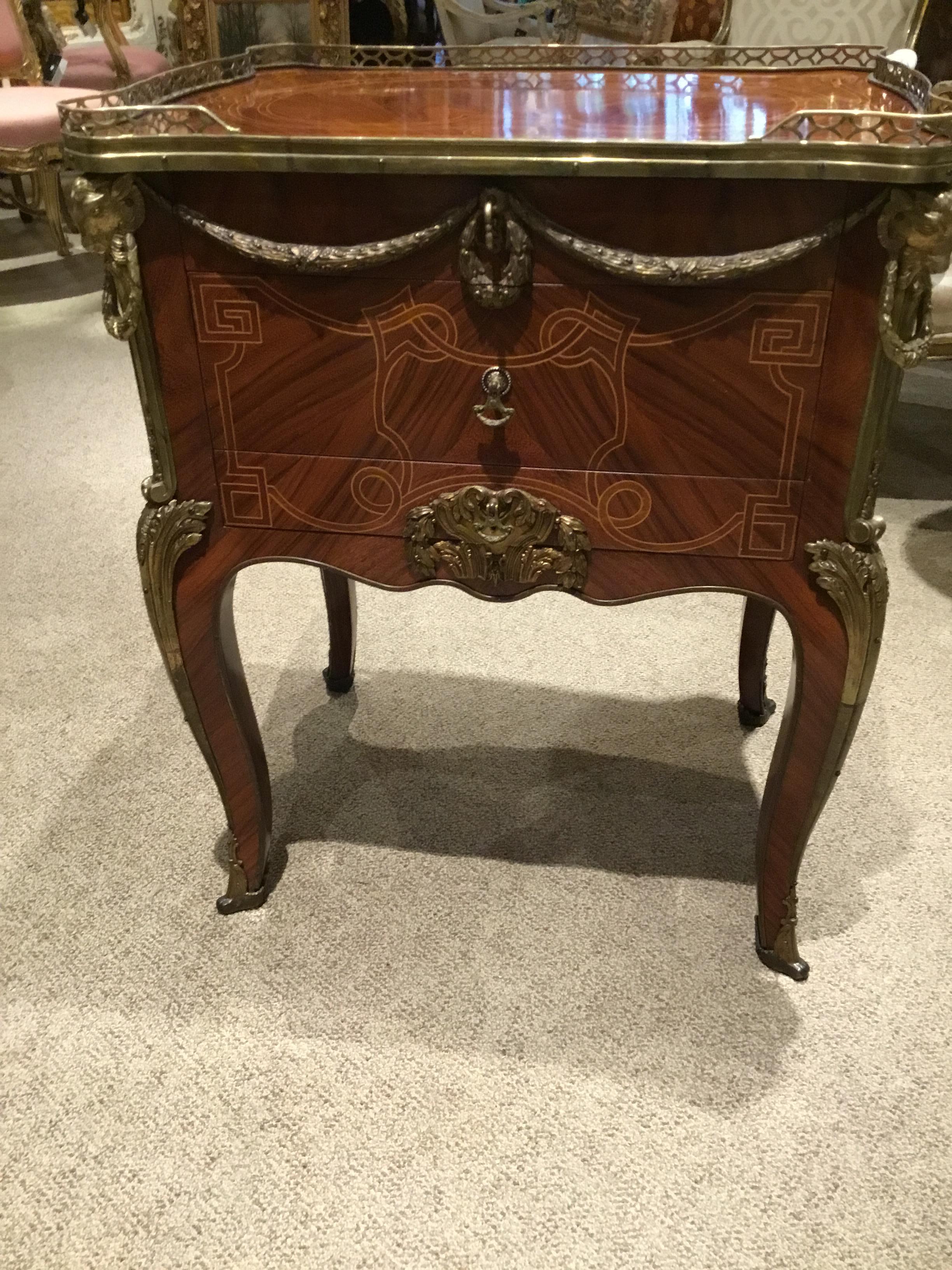 Mahogany Louis XV Style Commode/ Secretary with Leather Writing Surface, 3 Drawers For Sale