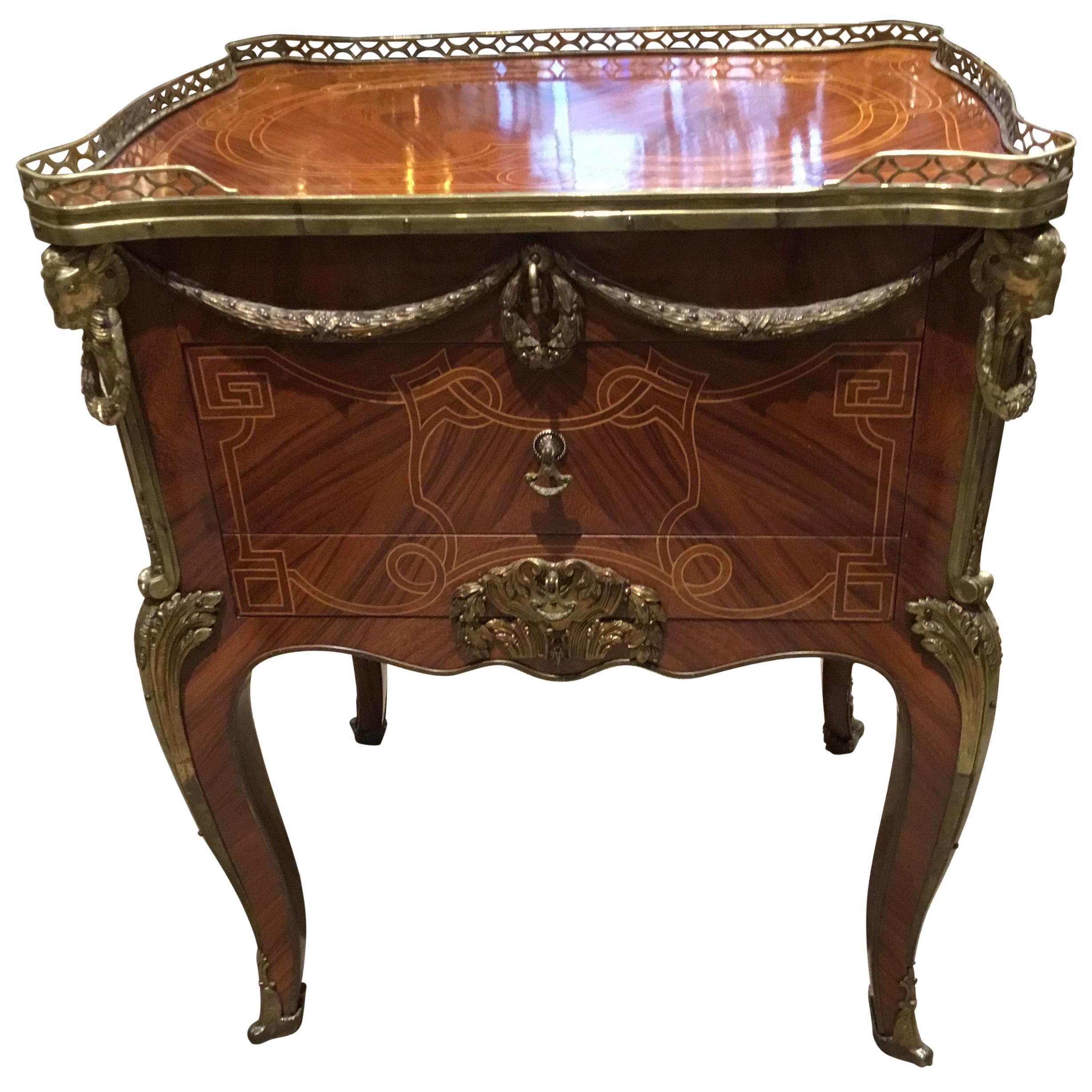 Louis XV Style Commode/ Secretary with Leather Writing Surface, 3 Drawers