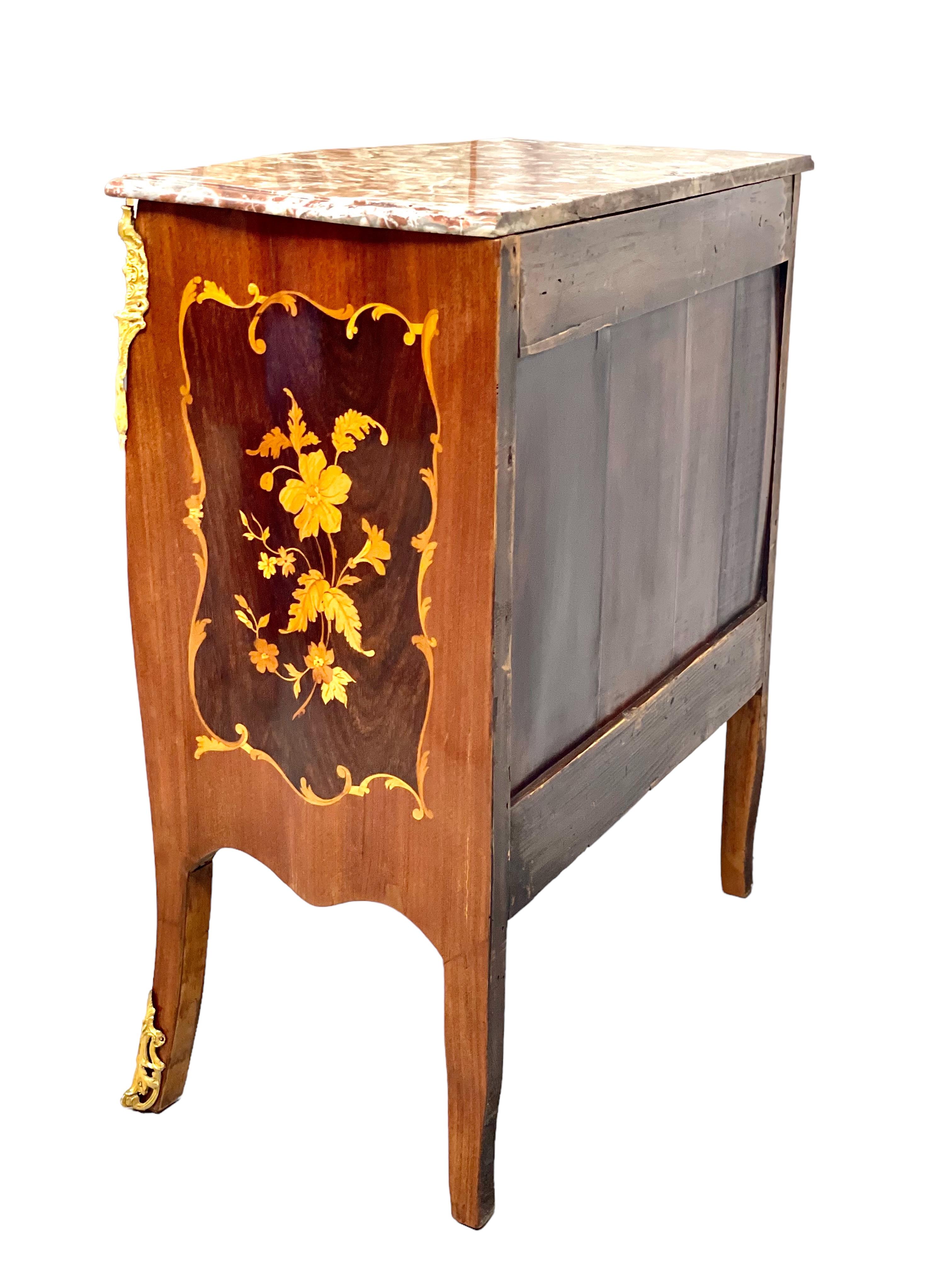 Louis XVI Louis XV Style Commode with Pink Marble Top For Sale