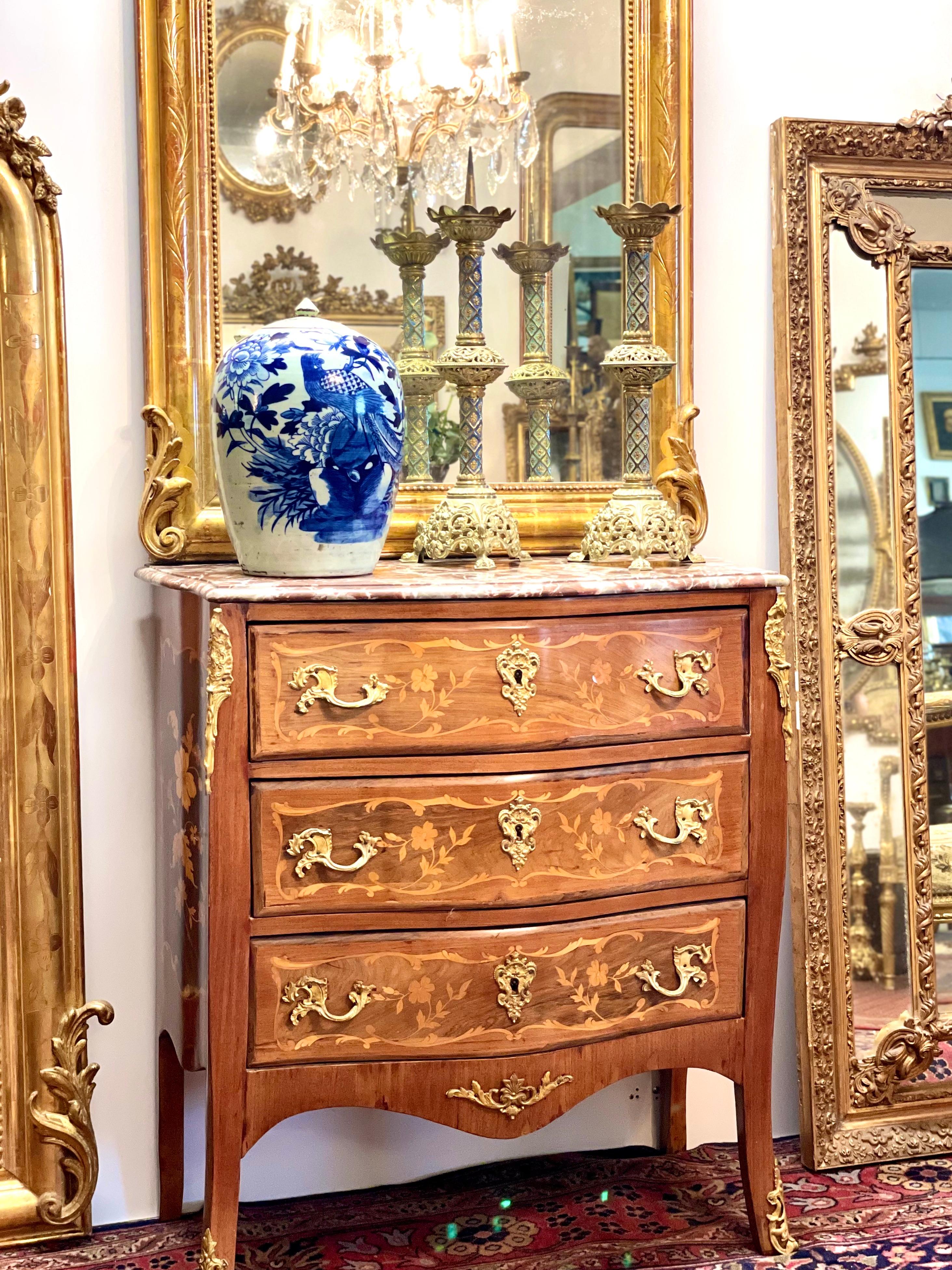 Bronze Louis XV Style Commode with Pink Marble Top For Sale