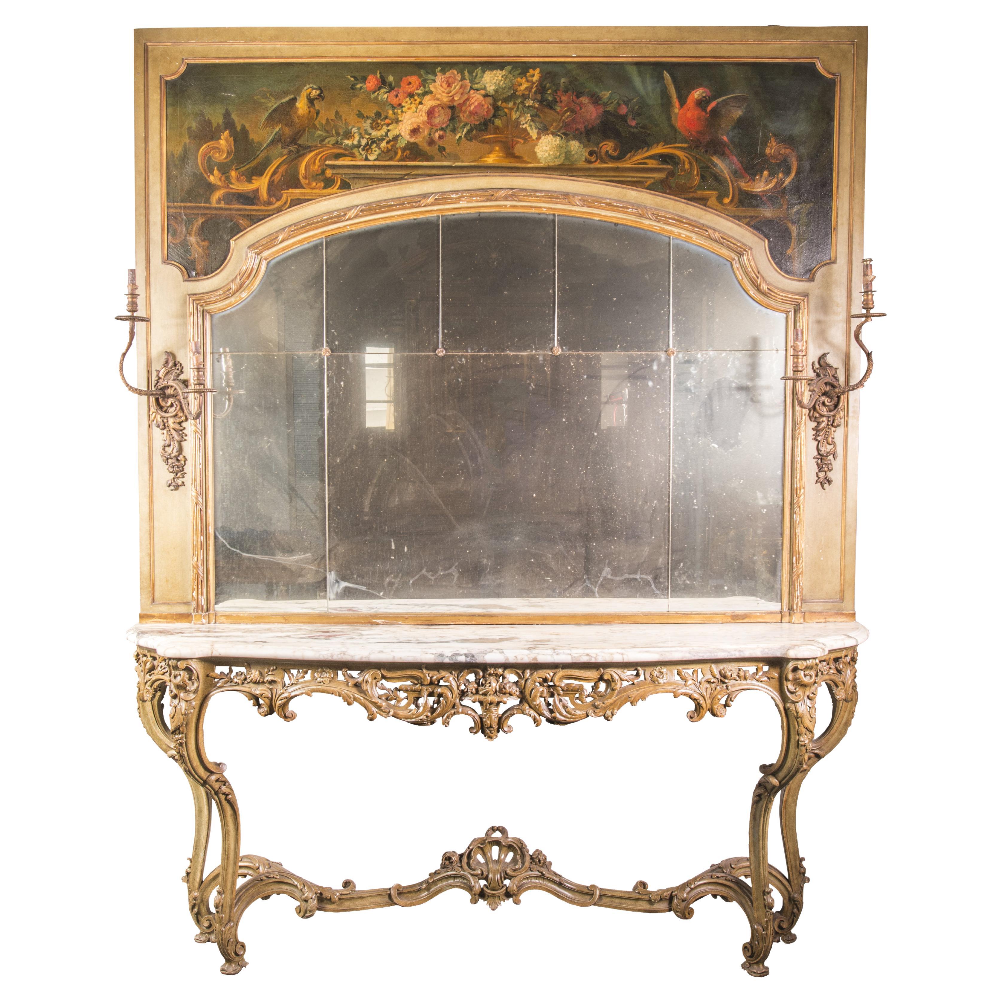 Louis XV style console and its mirror