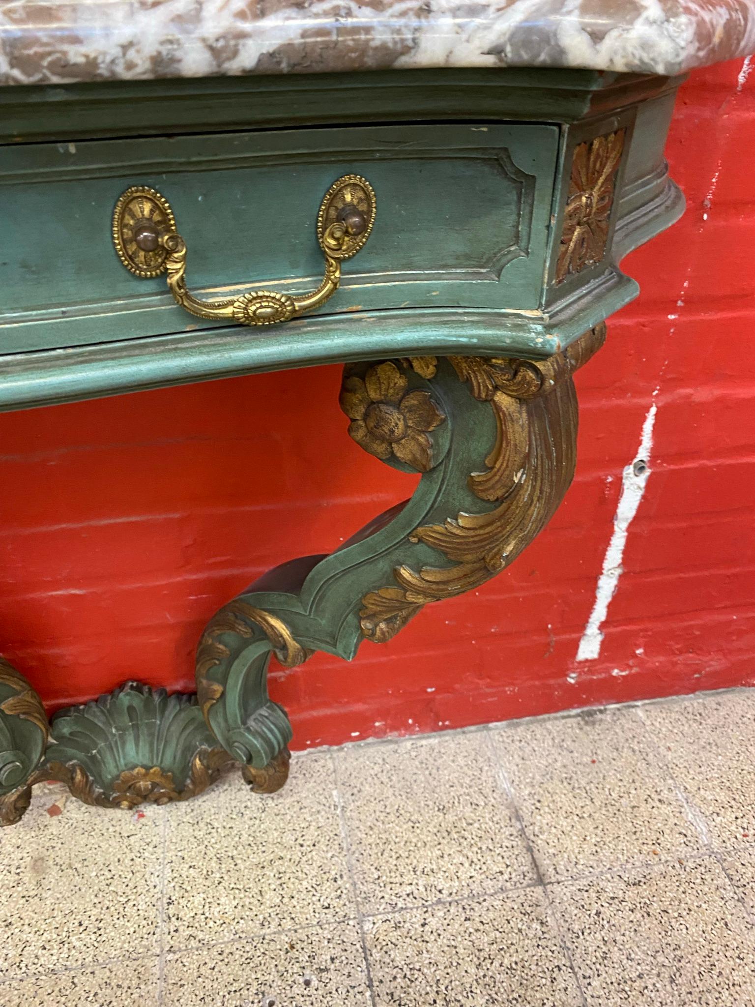 Louis XV Style Console and Mirror in Patinated Wood, circa 1930 In Good Condition For Sale In Saint-Ouen, FR