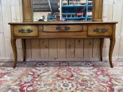 Louis XV style console and topped mirror – Solid oak – 19th century