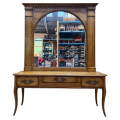 Louis XV style console and topped mirror – Solid oak – 19th century