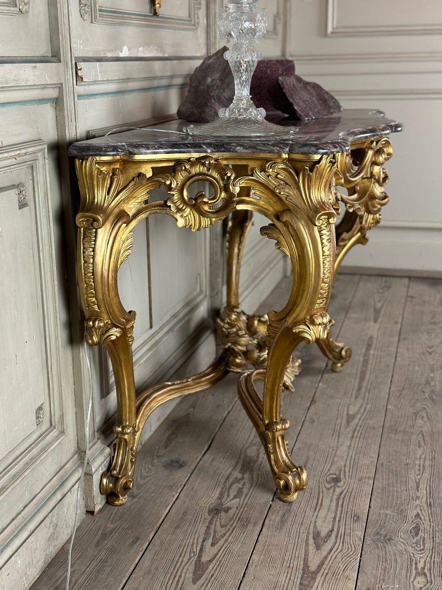 Louis XV Style Console In Golden Carved Wood, Italy Circa 1880 In Excellent Condition For Sale In Honnelles, WHT