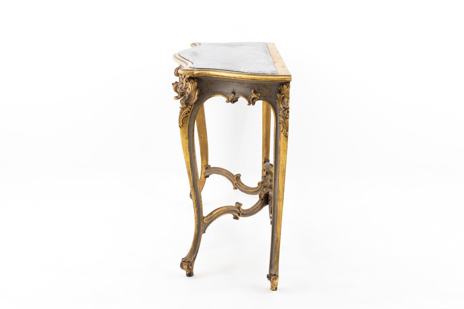 French Louis XV Style Console in Grey Lacquered and Giltwood, Late 19th Century