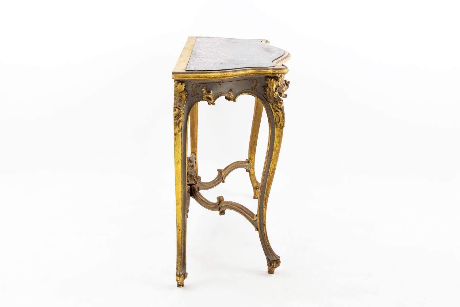 Louis XV Style Console in Grey Lacquered and Giltwood, Late 19th Century In Good Condition In Saint-Ouen, FR