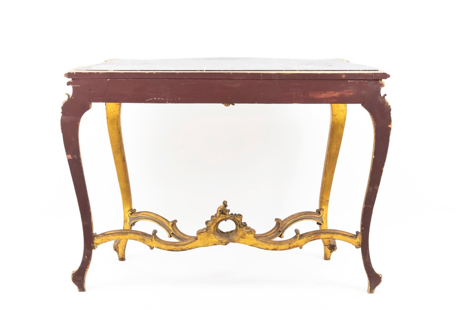 Wood Louis XV Style Console in Grey Lacquered and Giltwood, Late 19th Century