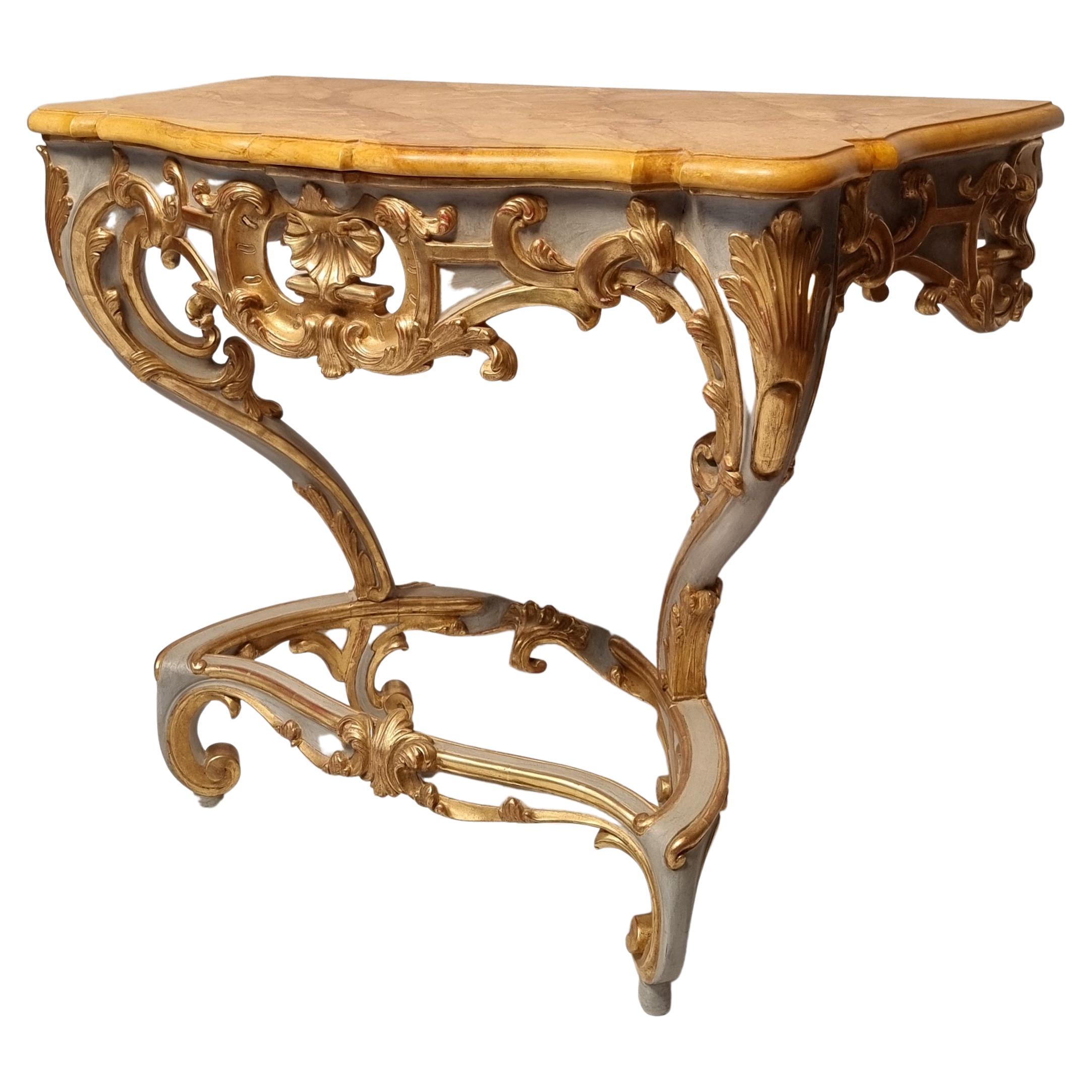 Louis XV Style Console on Four Legs, Lacquered Wood, 19th C For Sale