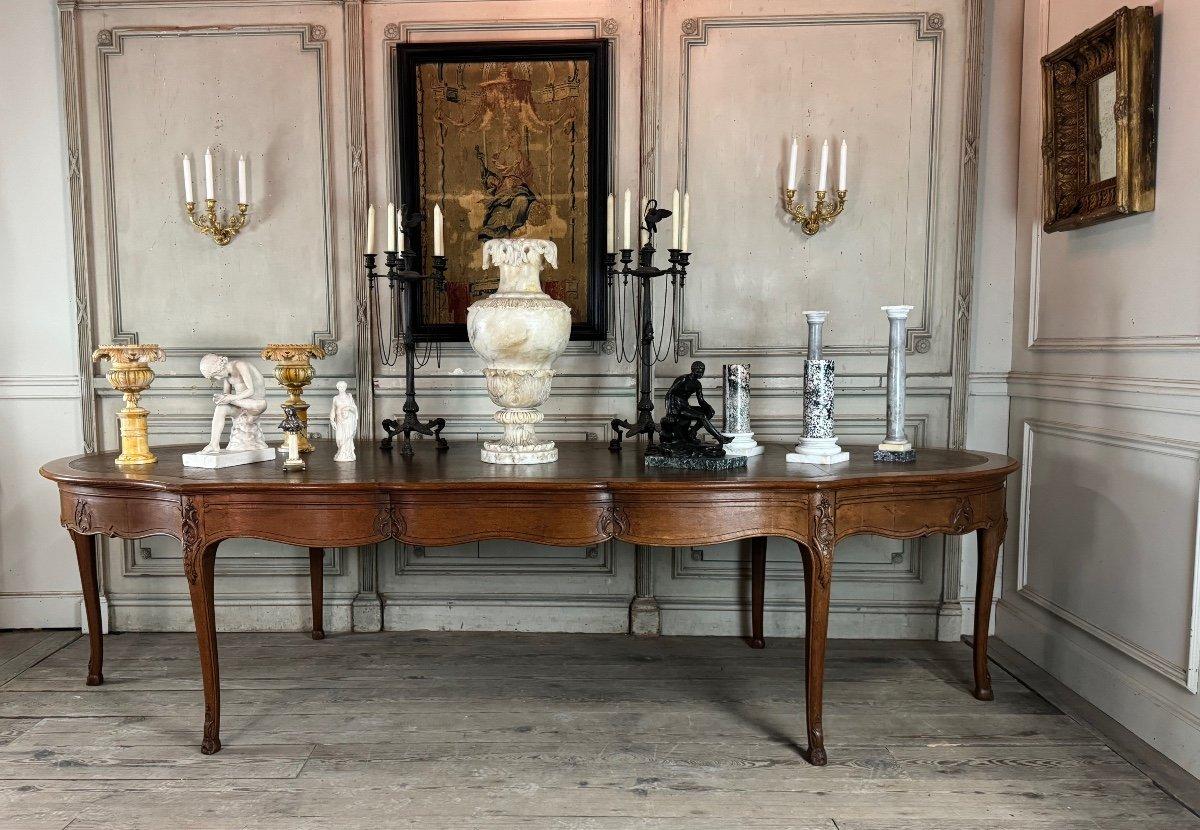 Louis XV Style Console Table Or Library Table In Carved Oak, Circa 1880

Oak hall table or bookcase, leather top