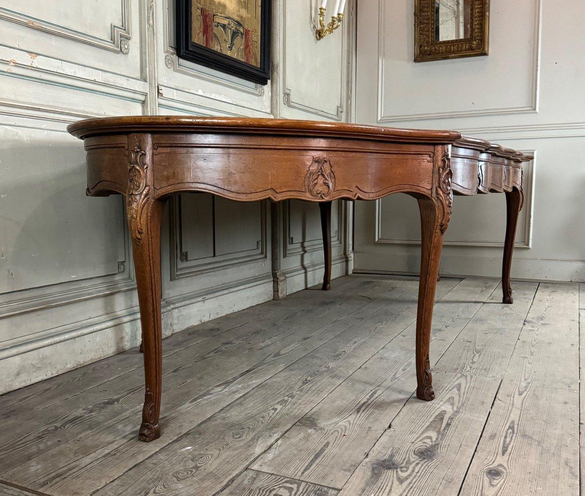 European Louis XV Style Console Table Or Library Table In Carved Oak For Sale