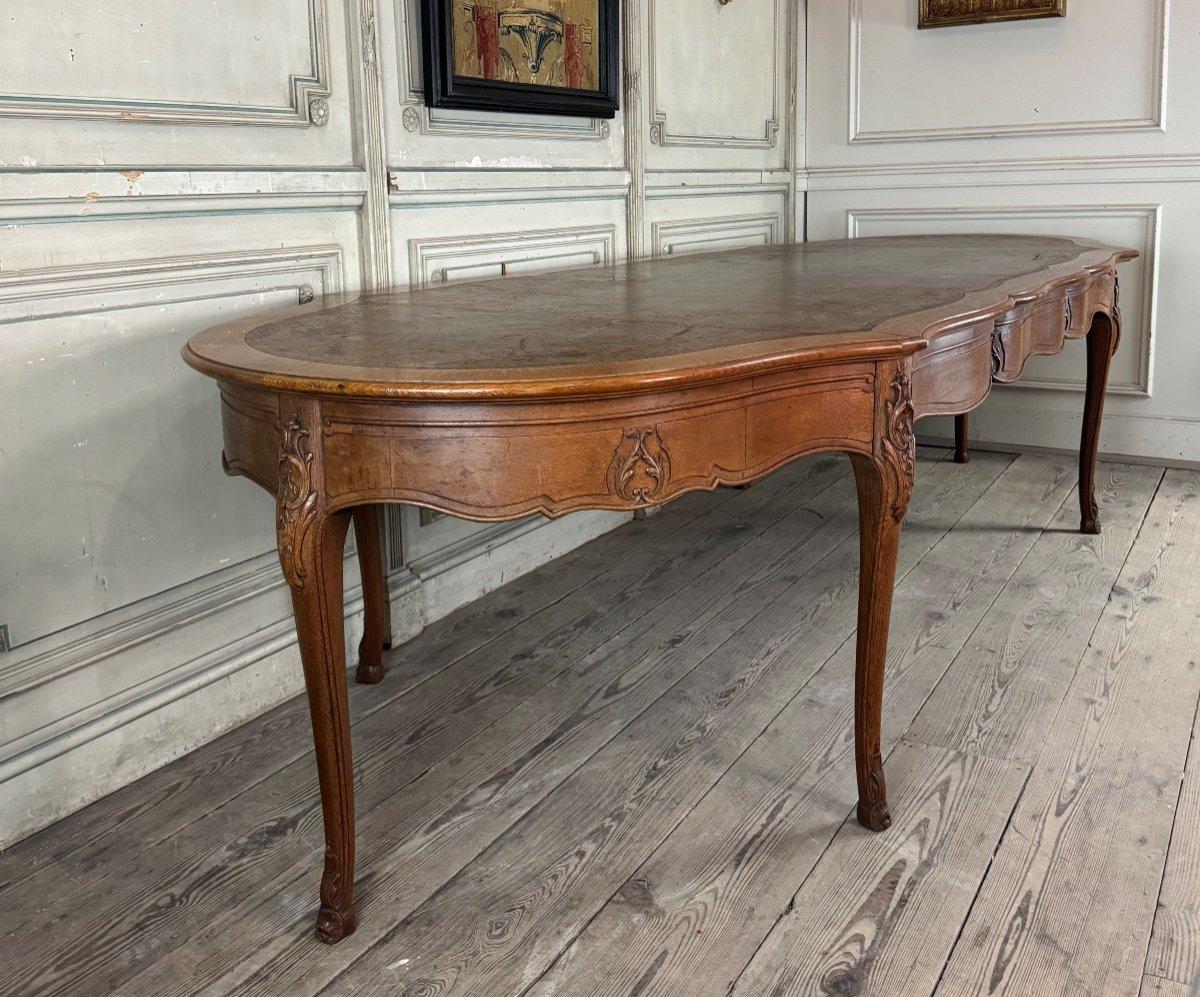 Louis XV Style Console Table Or Library Table In Carved Oak In Good Condition For Sale In Honnelles, WHT