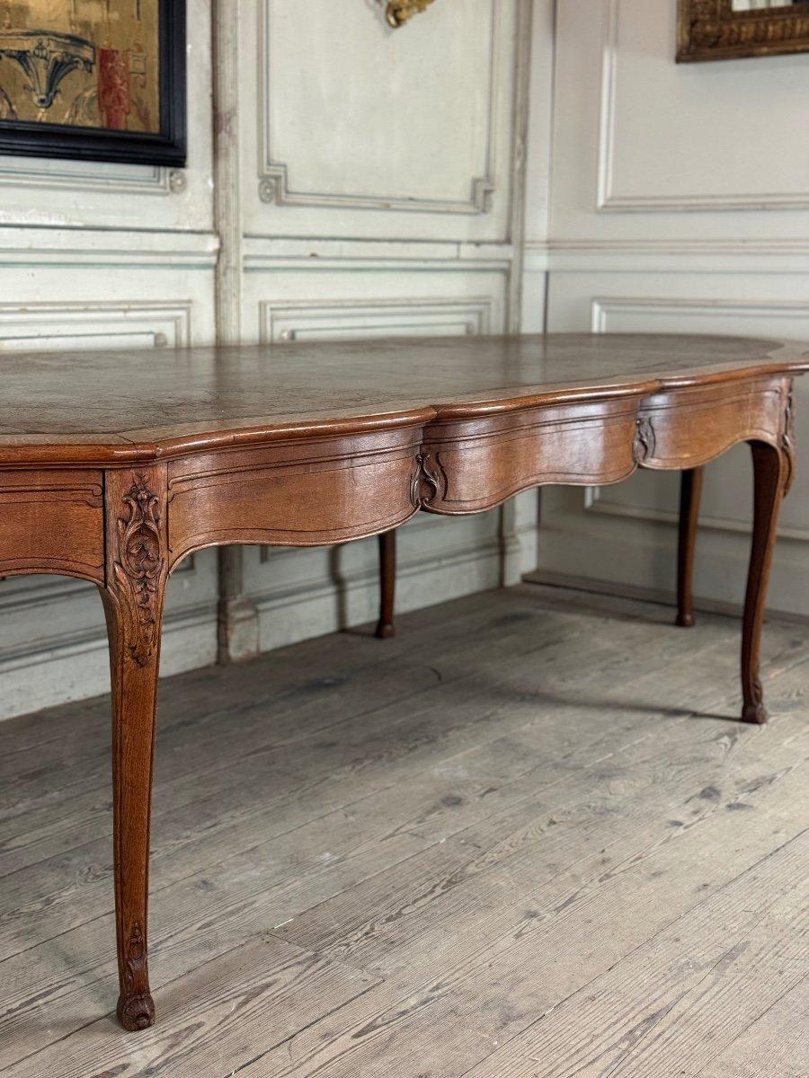 Metal Louis XV Style Console Table Or Library Table In Carved Oak For Sale