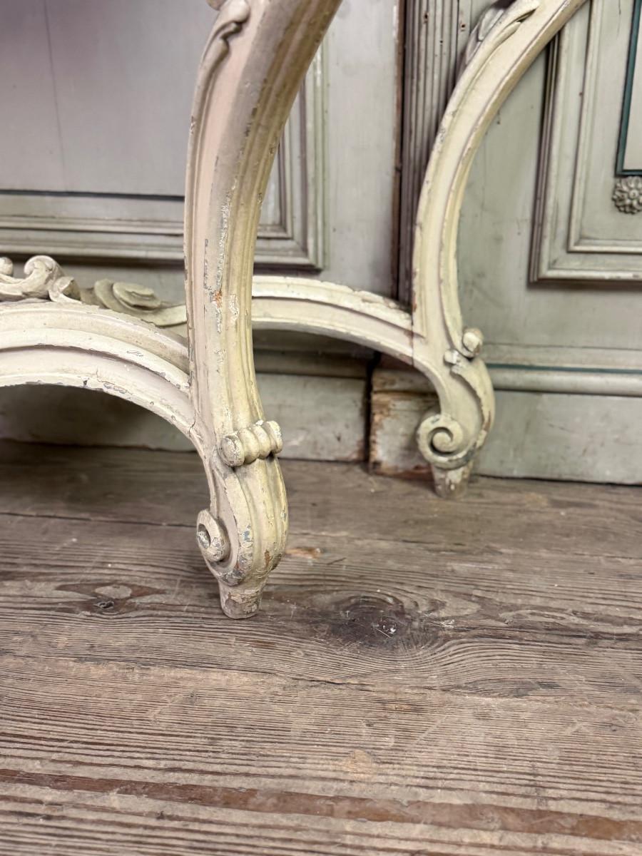 Louis XV style console table with beige patina, Carrara marble, circa 1880 For Sale 4
