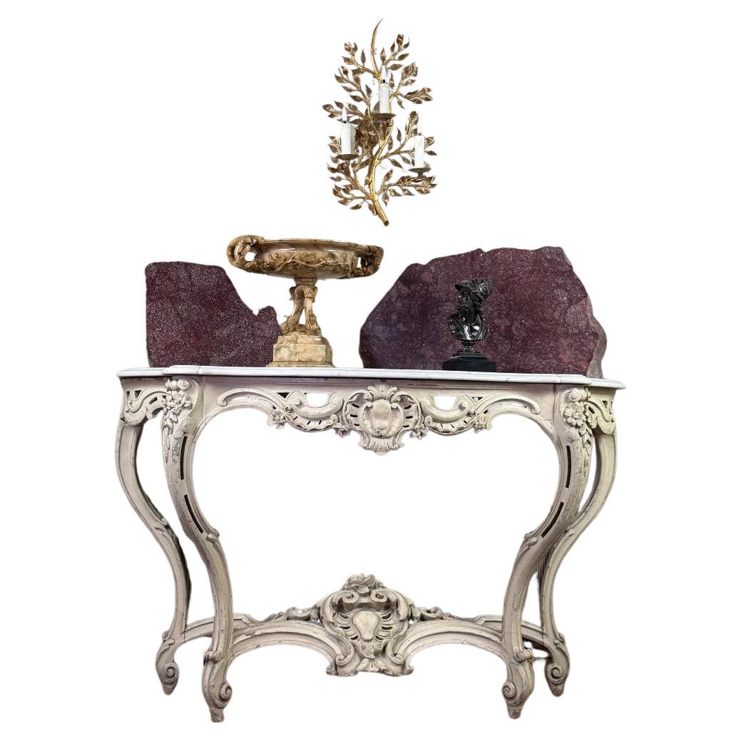 Louis XV style console table with beige patina, Carrara marble, circa 1880 For Sale