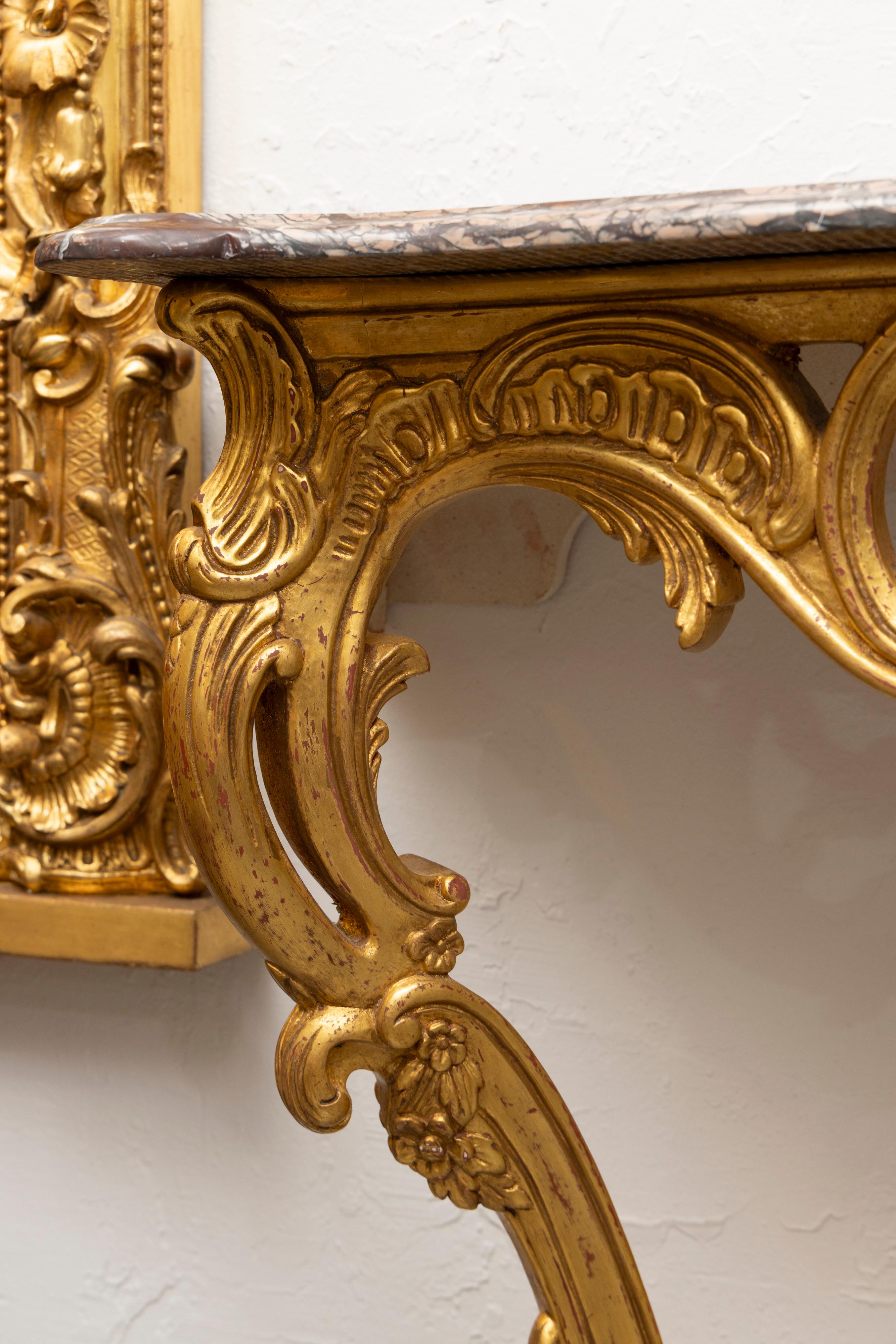 Consolas estilo Luis XV con tapa de mármol Italiano en venta