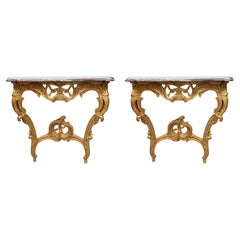 Louis XV Style Console Tables with Marble Tops