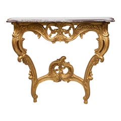 Louis XV Style Gilt Console Tables with Marble Tops