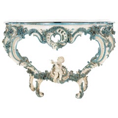 Louis XV Style Console White and Blue Lacquered, Napoleon III Period