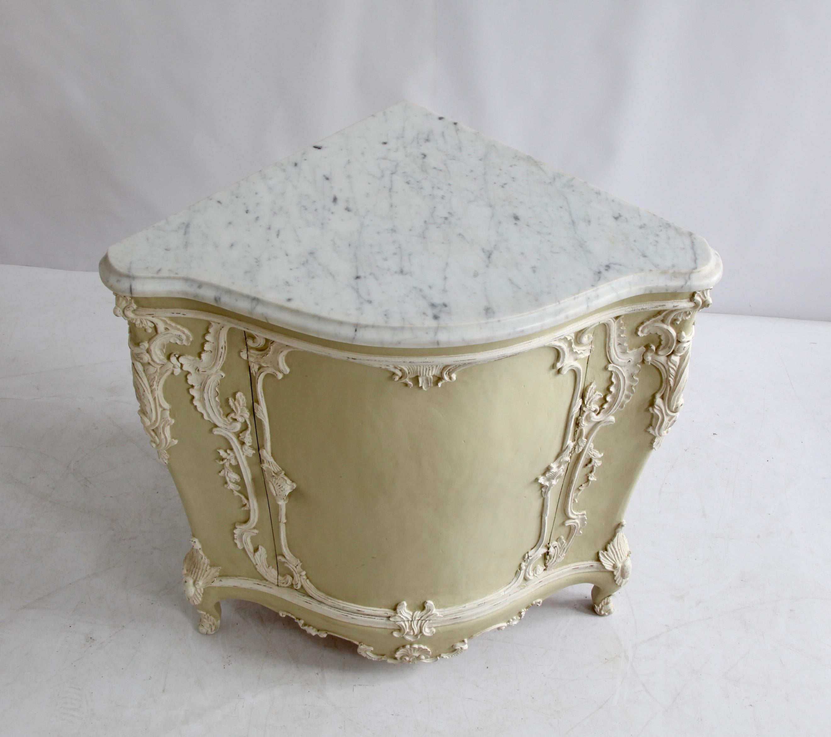 Louis XV Style Corner Cabinet Made by La Maison London with Carrara Marble Top For Sale 1