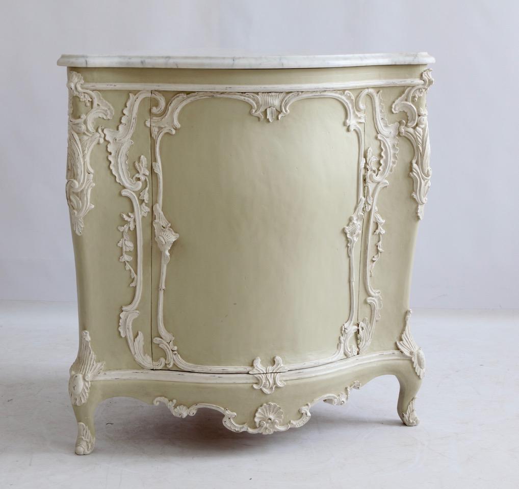 Hand-Carved Louis XV Style Corner Cabinet Made by La Maison London with Carrara Marble Top For Sale