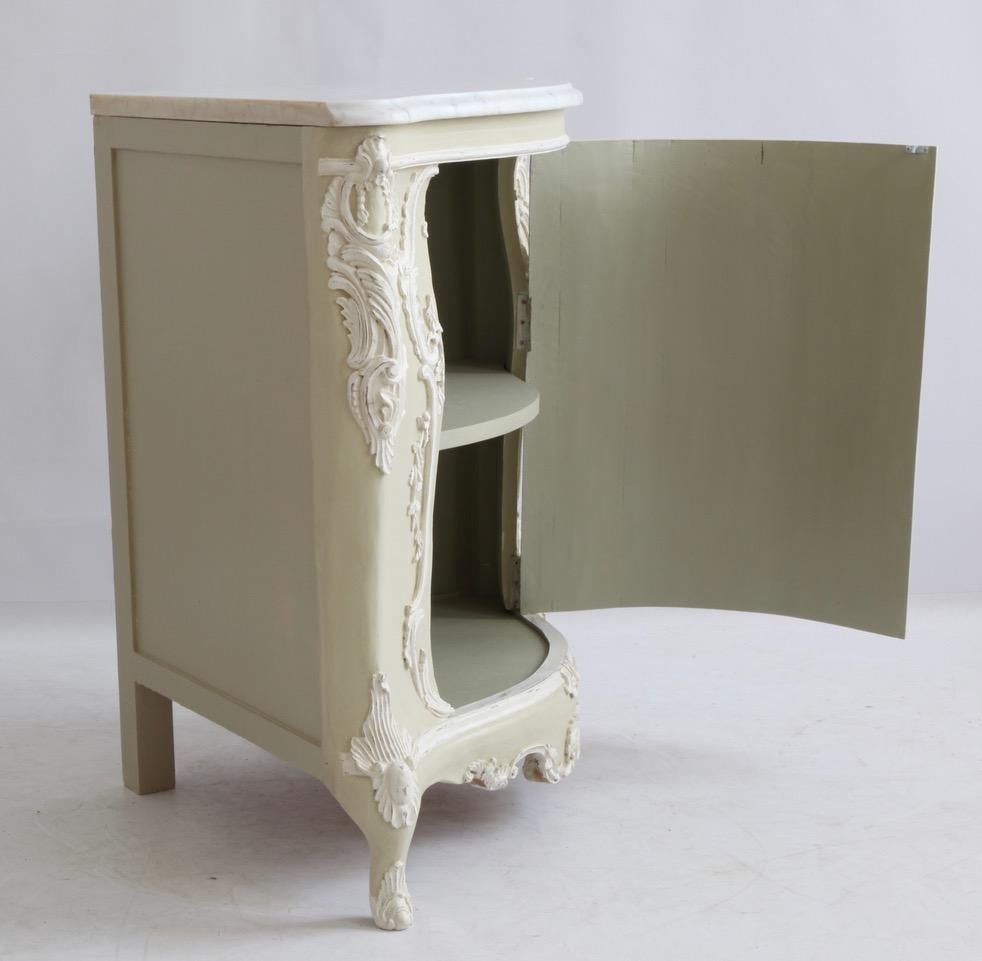 Gesso Louis XV Style Corner Cabinet Made by La Maison London with Carrara Marble Top For Sale