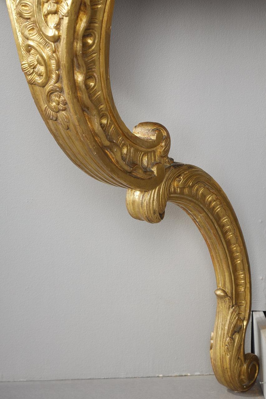 Louis XV style corner console in gilded wood and Breche marble top, 19th century For Sale 10