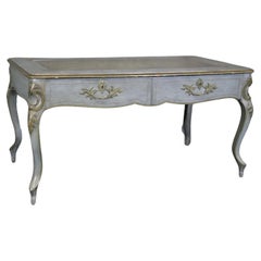 Louis XV Style Country French Desk With Blue Distressed Finish