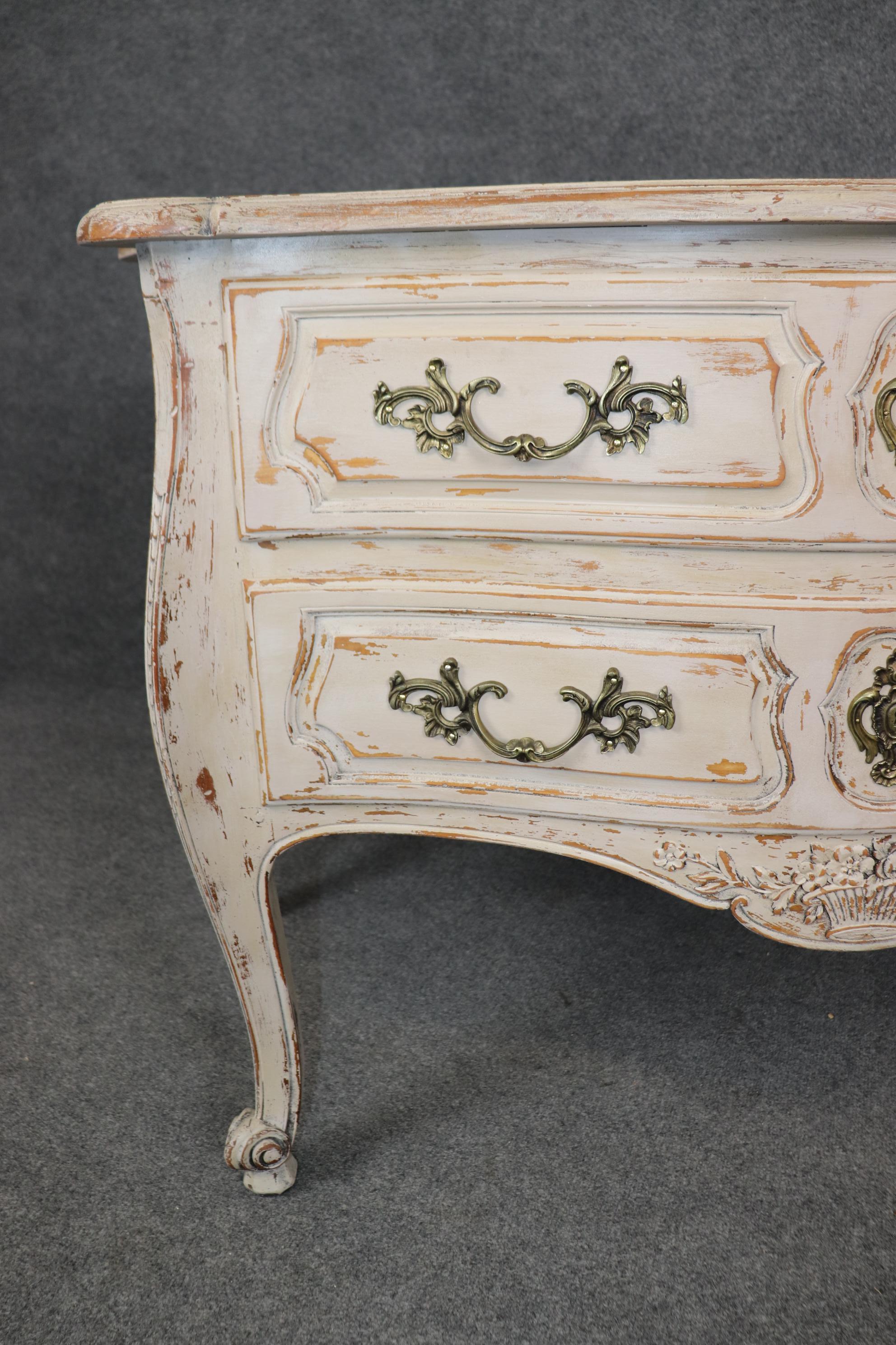Louis XV Style Country French Two Drawer Distressed Paint Decorated Commode 5