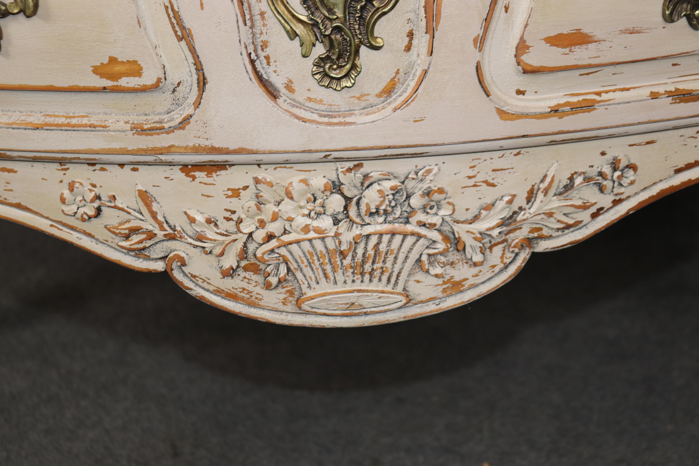 Louis XV Style Country French Two Drawer Distressed Paint Decorated Commode 7
