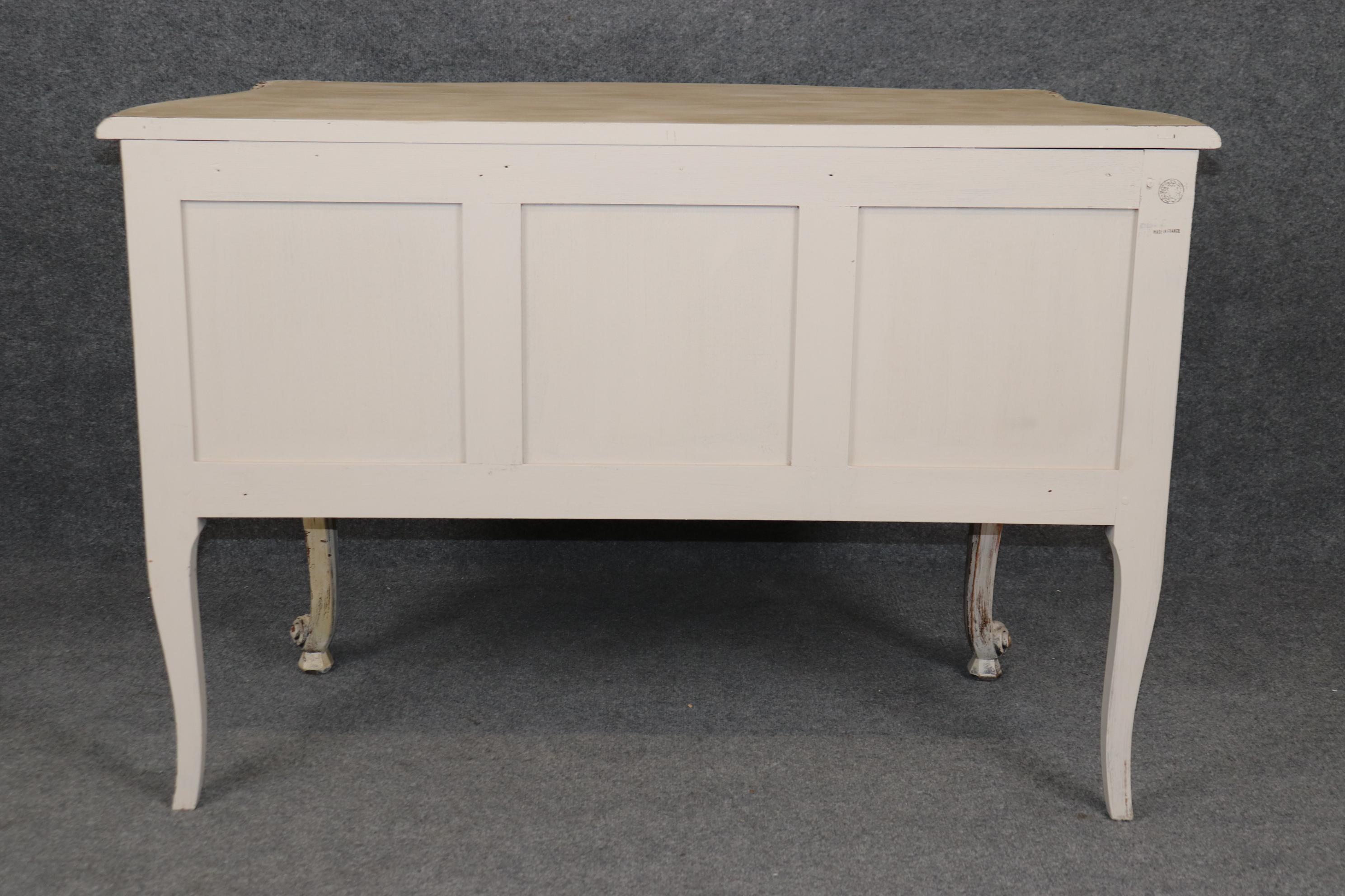 Louis XV Style Country French Two Drawer Distressed Paint Decorated Commode In Good Condition In Swedesboro, NJ