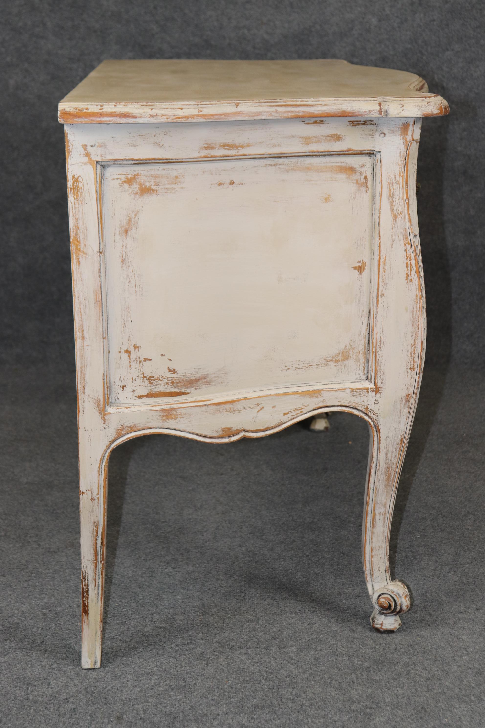20th Century Louis XV Style Country French Two Drawer Distressed Paint Decorated Commode