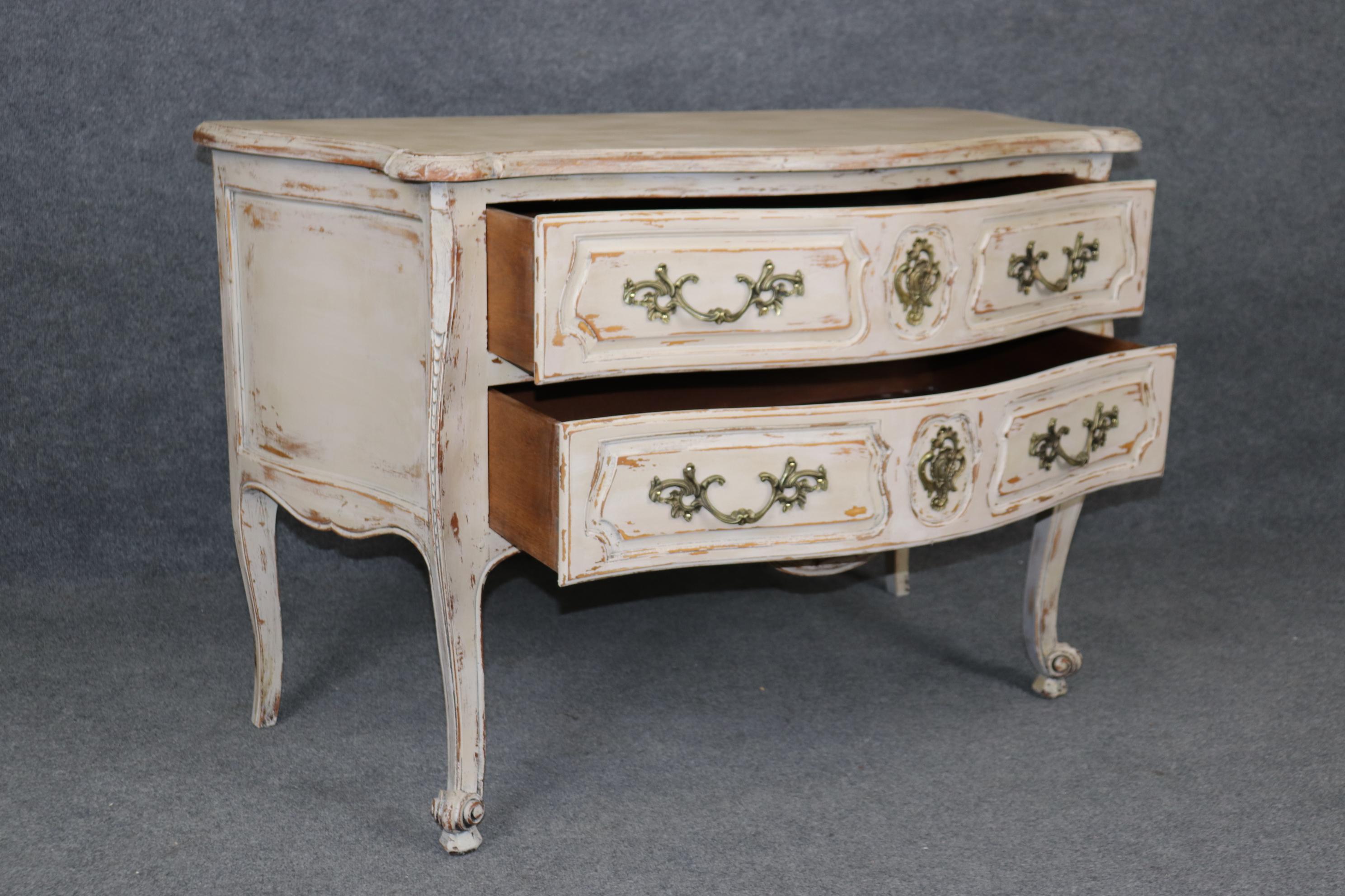 Louis XV Style Country French Two Drawer Distressed Paint Decorated Commode 1