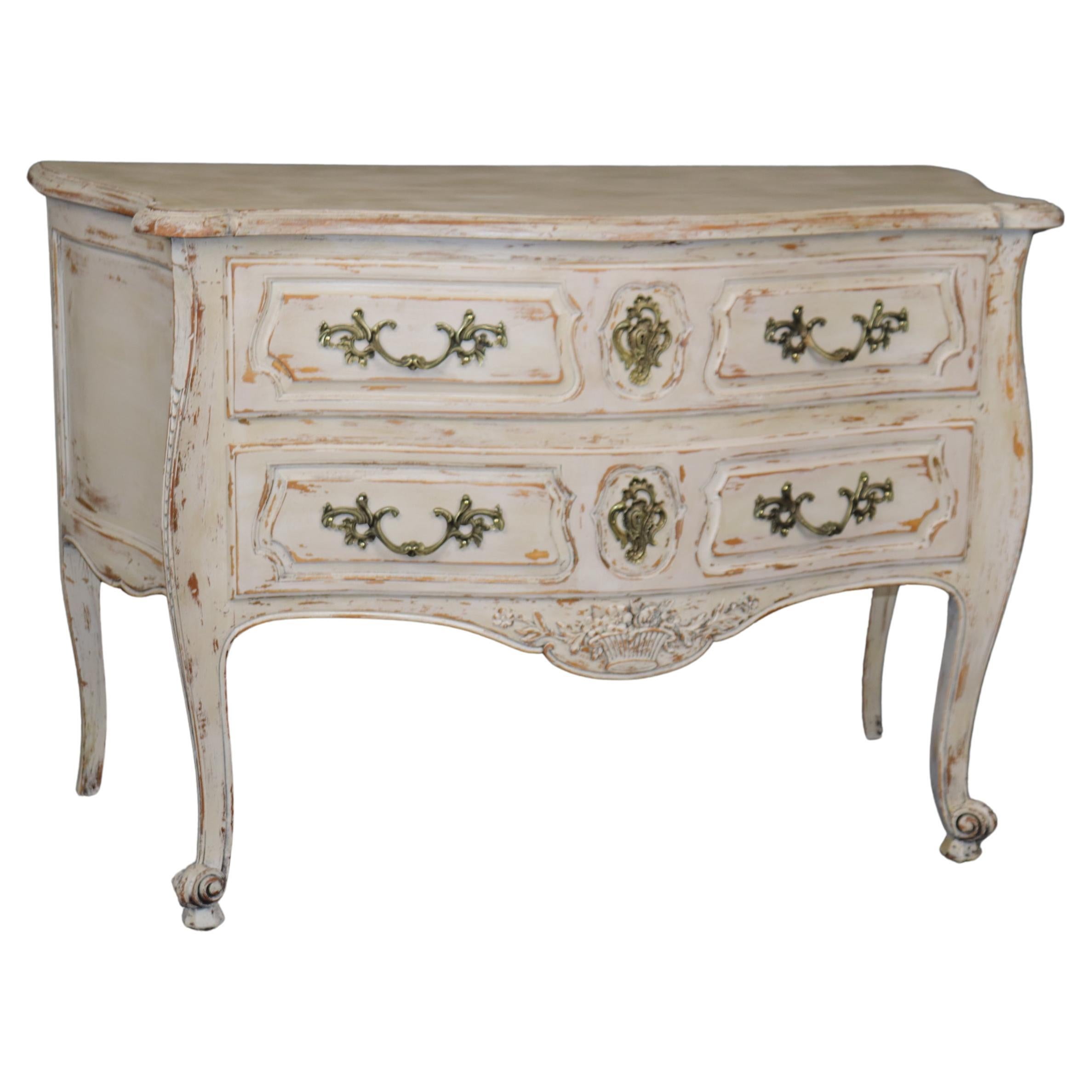 Louis XV Style Country French Two Drawer Distressed Paint Decorated Commode