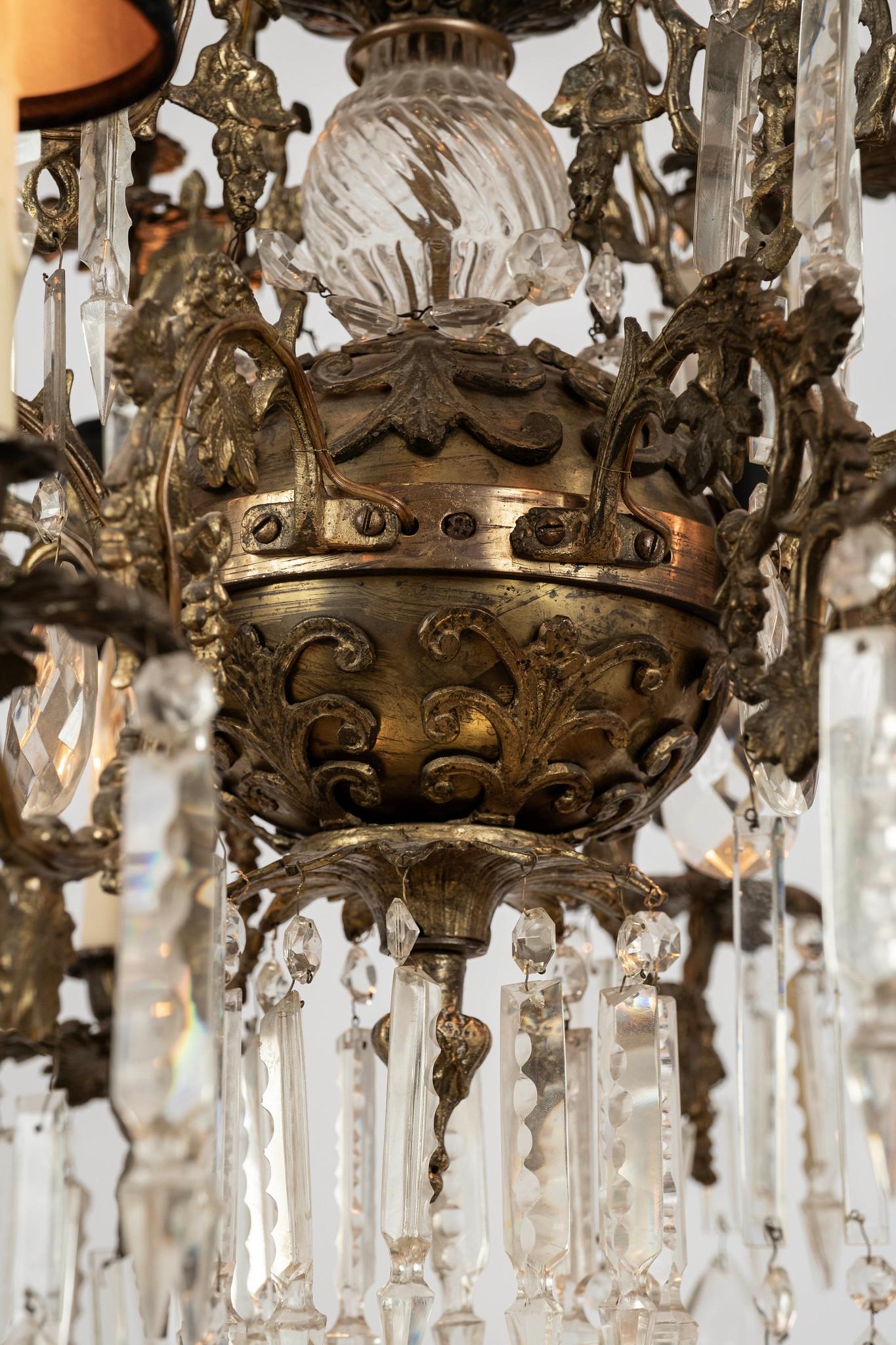 Brass Louis XV Style Crystal Chandelier For Sale
