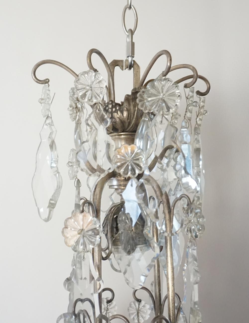 Metal Louis XV Style Crystal Chandelier, France, circa 1930 For Sale