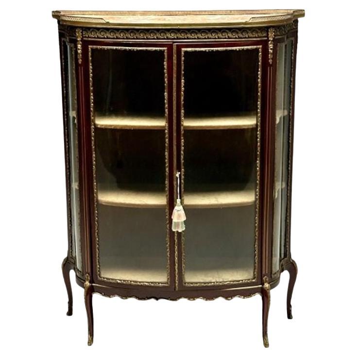 Louis XV Style, Curio Cabinet, Mahogany, Bronze, Glass, France, 1910s For Sale