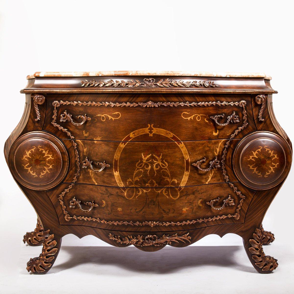 A beautiful Louis XV style curved commode with marble top (wide), 20th century.

Handmade Louis XV style commode is the perfect piece of French furniture that complements the luxury of your home. It is inspired from the Louis XV period which is