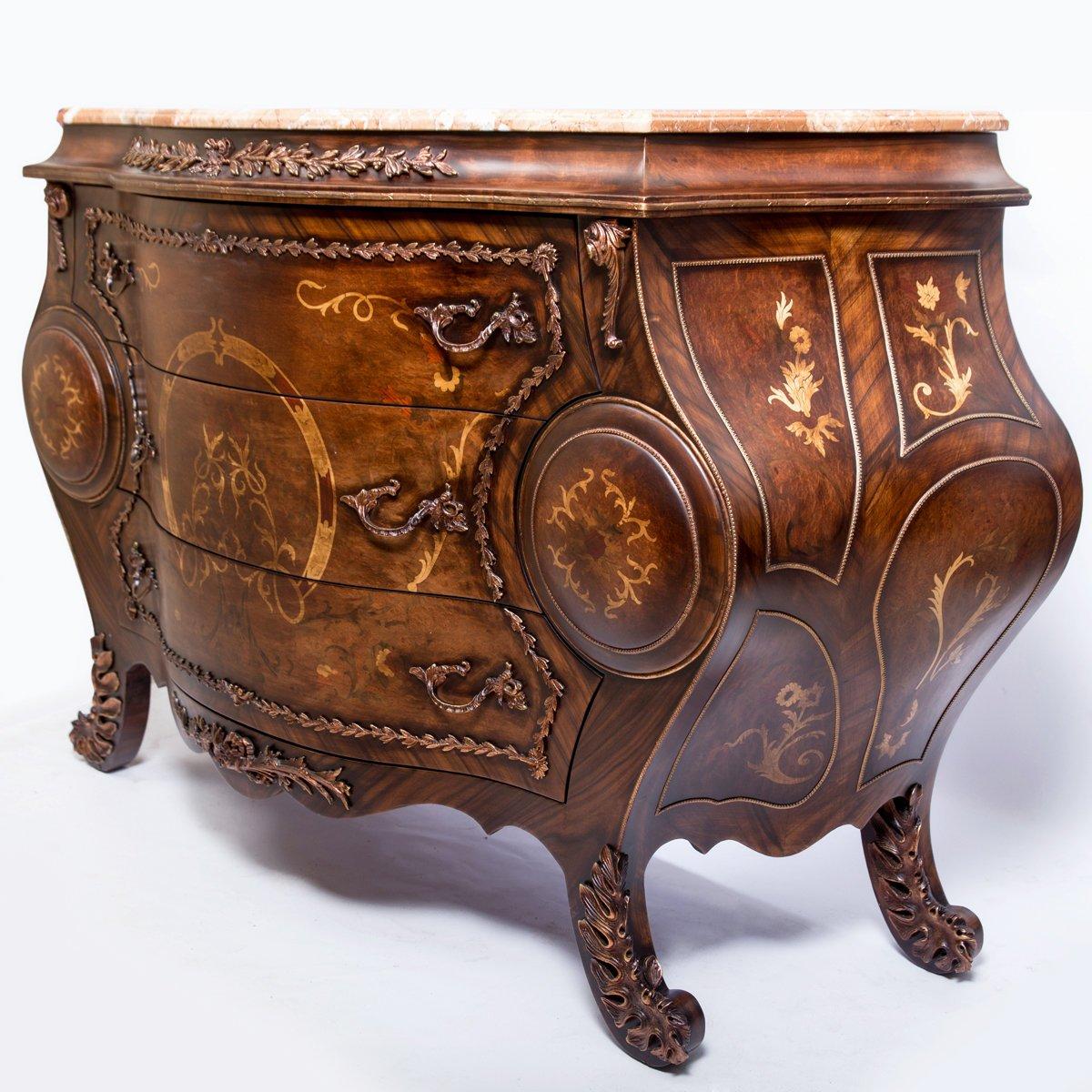 Wood Louis XV Style Curved Commode with Marble Top 'Wide', 20th Century For Sale