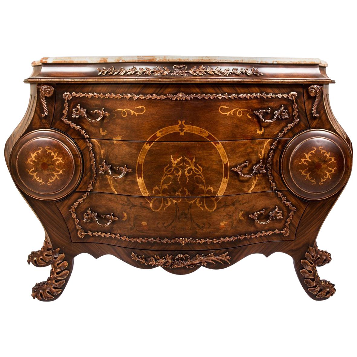 Louis XV Style Curved Commode with Marble Top 'Wide', 20th Century For Sale